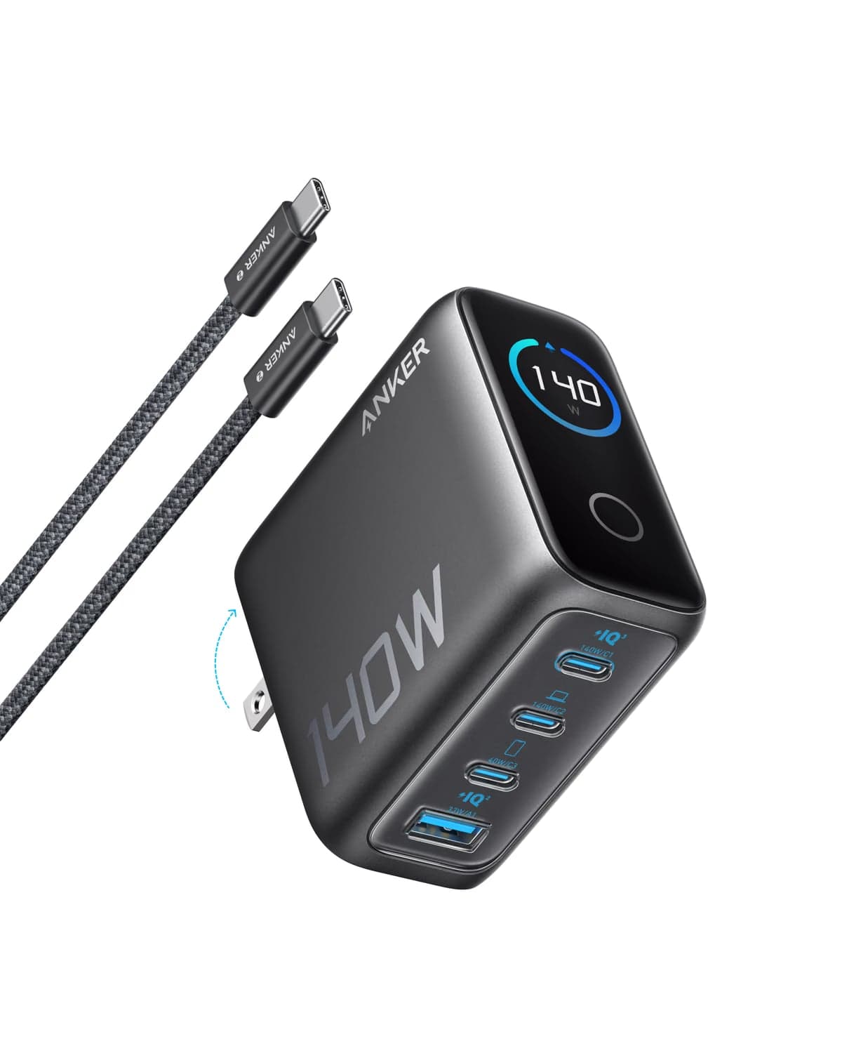 Anker Charger (140W, 4-Port, PD 3.1) with USB-C Cable