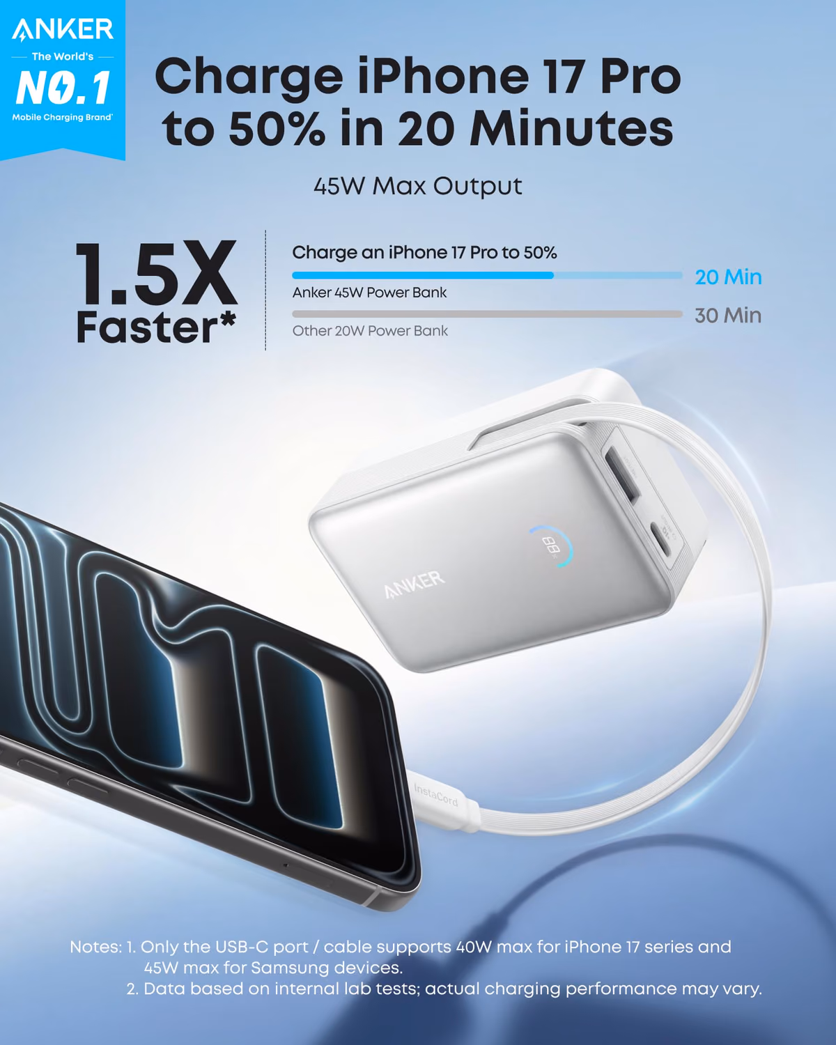 Anker Nano Power Bank (10K, 45W, Built-In Retractable USB-C Cable) view 2