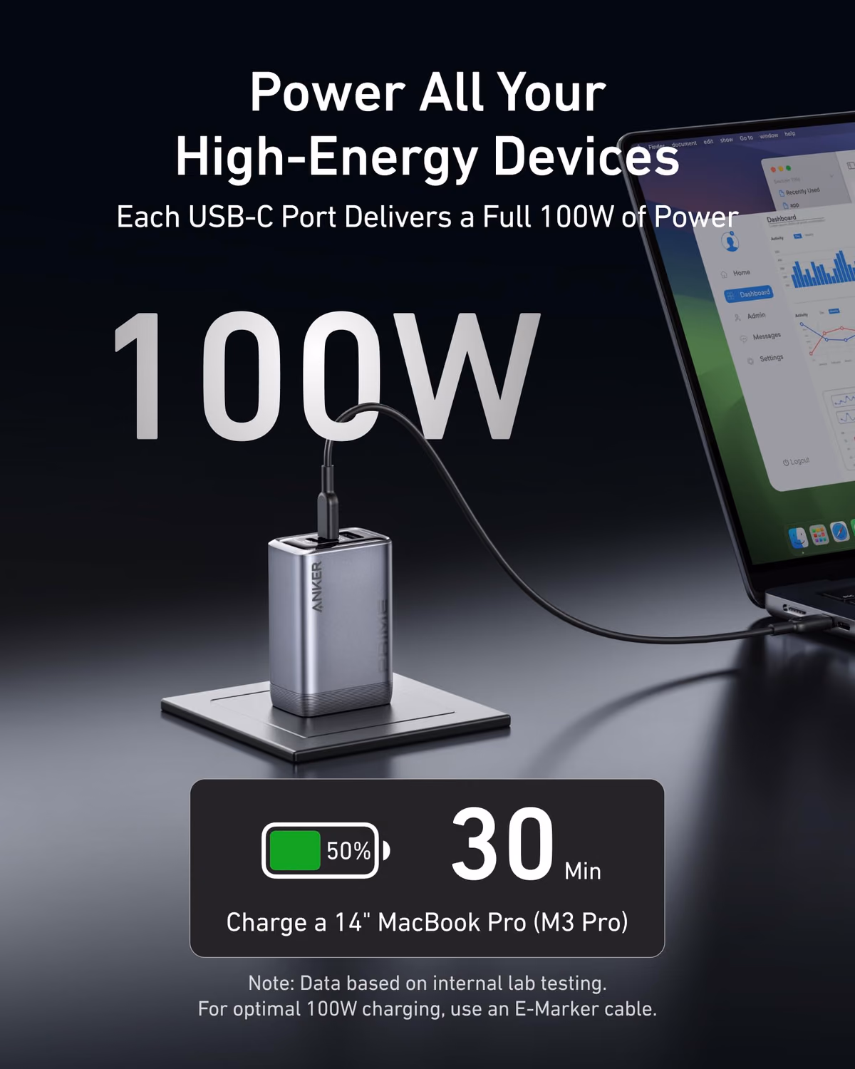 Anker Prime Charger (100W, 3 Ports, GaN) view 3