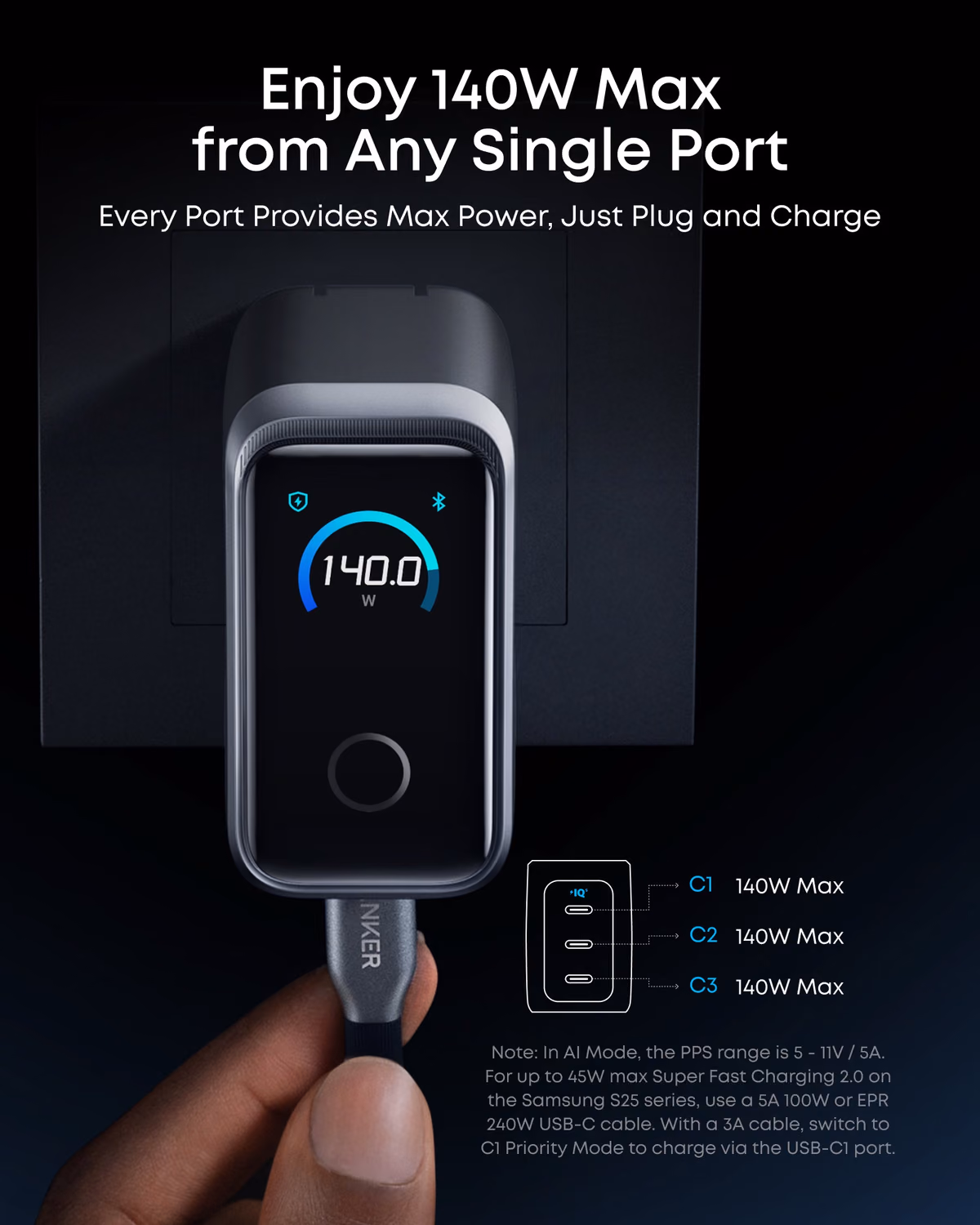Anker Prime Charger (160W, 3 Ports, Smart Display) view 4
