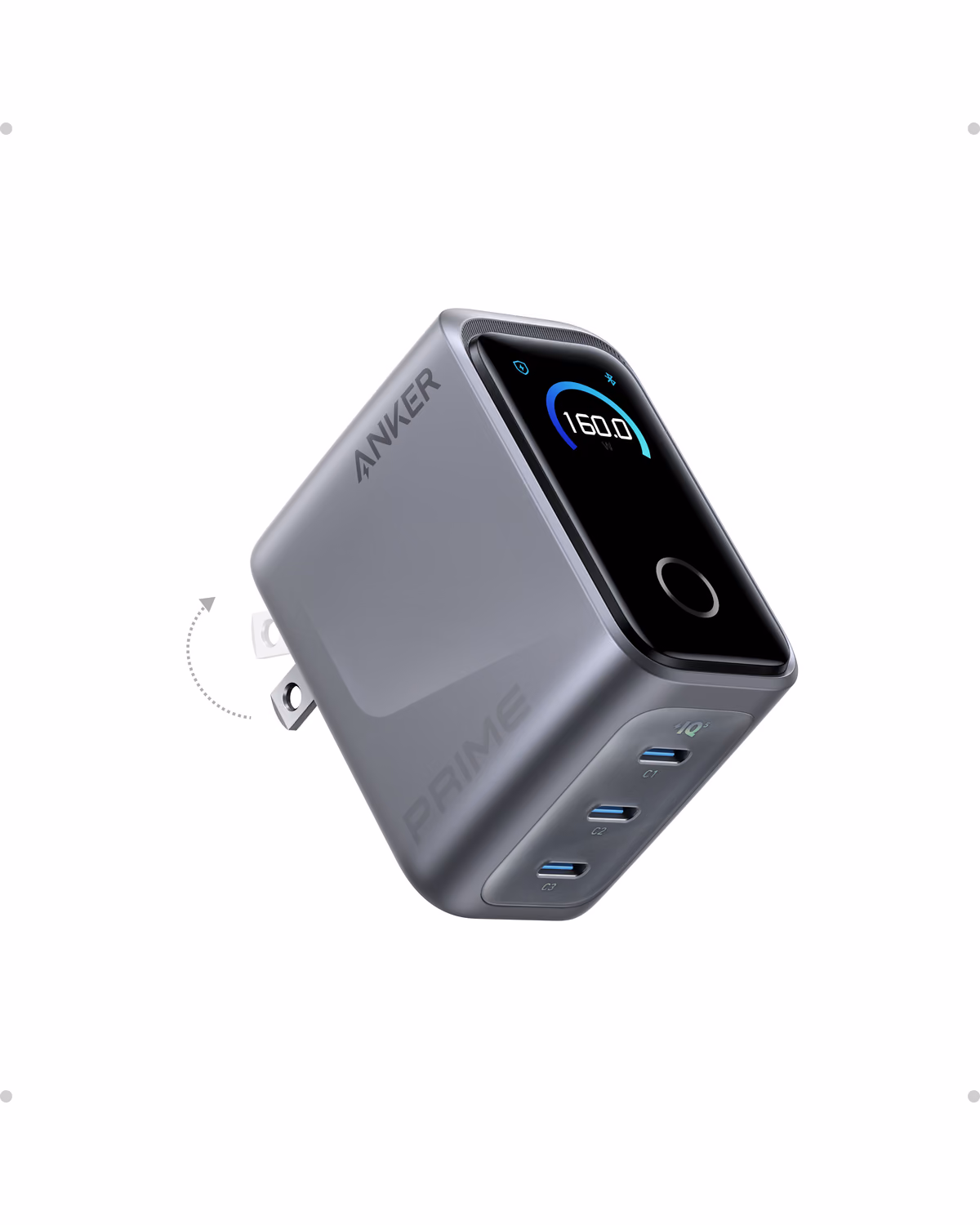 Anker Prime Charger (160W, 3 Ports, Smart Display)