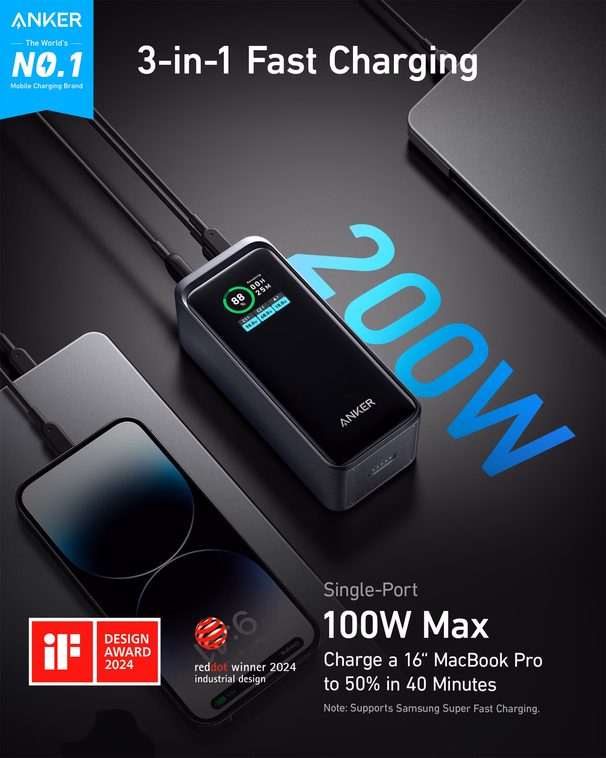 Anker Prime Power Bank (20K, 200W) view 2